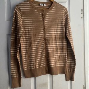 Gap Striped Button Up Sweater, Tan & White, Size S